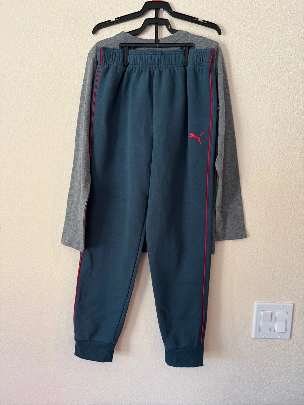Puma Kids Gray Top with Red Logo & Navy Pants Pajama Set